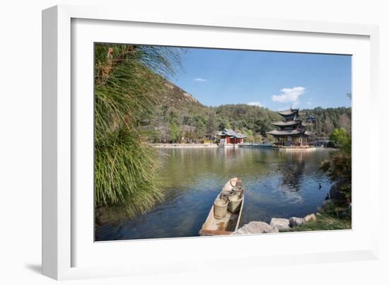 Jade Spring Park and Black Dragon Pool with Boat Carrying Wicker Baskets-Andreas Brandl-Framed Photographic Print