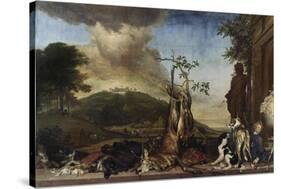 Jagdstilleben Vor Einer Landschaft Mit Schloss Bensberg, 1712-Jan Weenix-Stretched Canvas