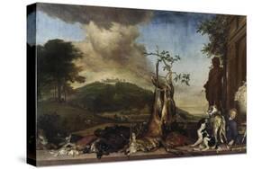 Jagdstilleben Vor Einer Landschaft Mit Schloss Bensberg, 1712-Jan Weenix-Stretched Canvas