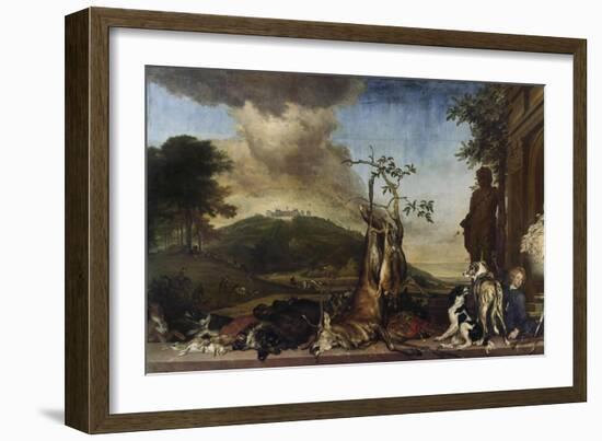 Jagdstilleben Vor Einer Landschaft Mit Schloss Bensberg, 1712-Jan Weenix-Framed Giclee Print