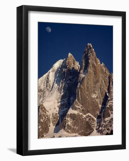 Jagged Peak of Aiguille Du Dru and the Moon, Chamonix, Rhone Alpes, France, Europe-Hart Kim-Framed Photographic Print