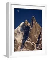 Jagged Peak of Aiguille Du Dru and the Moon, Chamonix, Rhone Alpes, France, Europe-Hart Kim-Framed Photographic Print