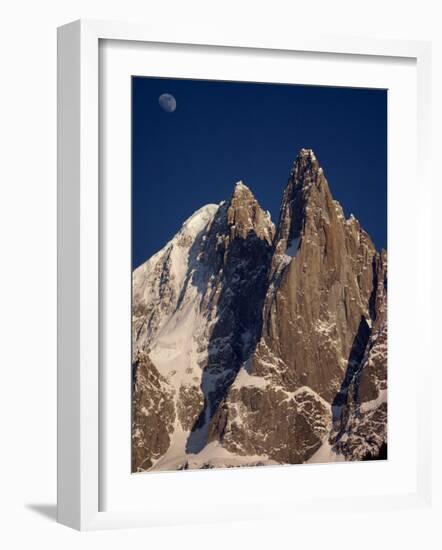 Jagged Peak of Aiguille Du Dru and the Moon, Chamonix, Rhone Alpes, France, Europe-Hart Kim-Framed Photographic Print