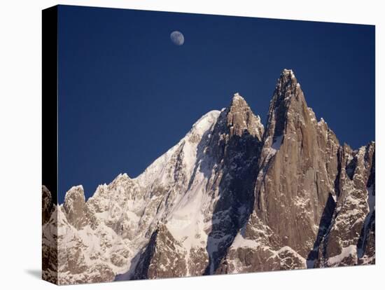 Jagged Peak of Aiguille Du Dru and the Moon, Chamonix, Rhone Alpes, France, Europe-Hart Kim-Stretched Canvas