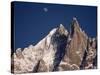 Jagged Peak of Aiguille Du Dru and the Moon, Chamonix, Rhone Alpes, France, Europe-Hart Kim-Stretched Canvas