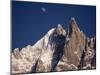 Jagged Peak of Aiguille Du Dru and the Moon, Chamonix, Rhone Alpes, France, Europe-Hart Kim-Mounted Photographic Print