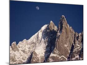 Jagged Peak of Aiguille Du Dru and the Moon, Chamonix, Rhone Alpes, France, Europe-Hart Kim-Mounted Photographic Print