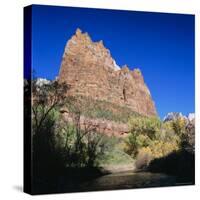 Jagged Sandstone Cliffs Above the Virgin River, Zion National Park, Utah, USA-Ruth Tomlinson-Stretched Canvas