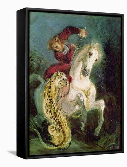 Jaguar Attacking a Horseman, C.1855-Eugene Delacroix-Framed Stretched Canvas