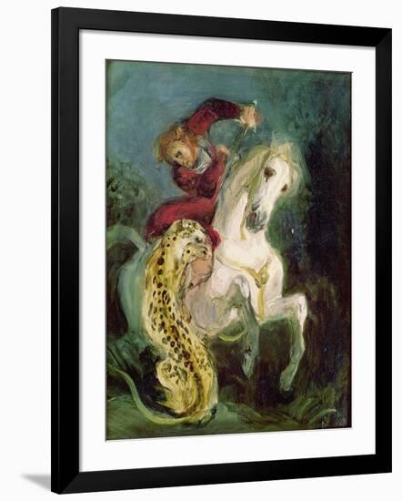 Jaguar Attacking a Horseman, C.1855-Eugene Delacroix-Framed Giclee Print