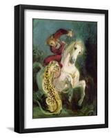 Jaguar Attacking a Horseman, C.1855-Eugene Delacroix-Framed Giclee Print