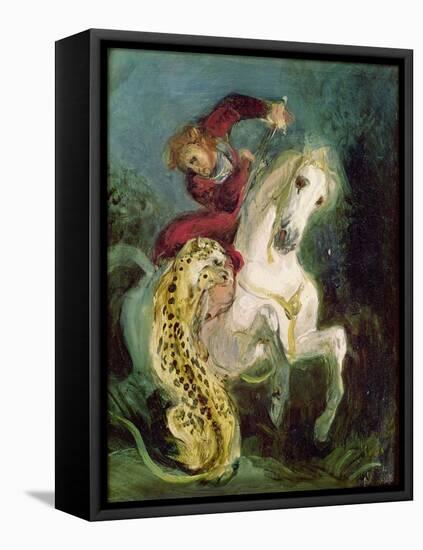 Jaguar Attacking a Horseman, C.1855-Eugene Delacroix-Framed Stretched Canvas