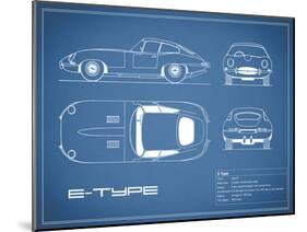 Jaguar E-Type-Blue-Mark Rogan-Mounted Art Print