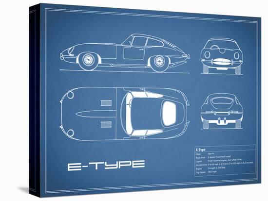 Jaguar E-Type-Blue-Mark Rogan-Stretched Canvas