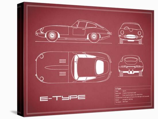 Jaguar E-Type-Maroon-Mark Rogan-Stretched Canvas