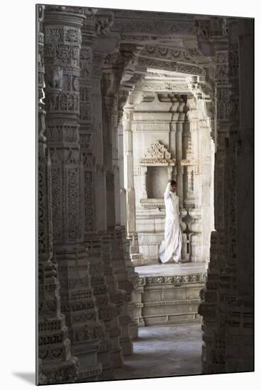 Jain Monk Amongst Ornate Marble Columns Of The Famous Jain Temple Ranakpur, Rural Rajasthan, India-Erik Kruthoff-Mounted Photographic Print