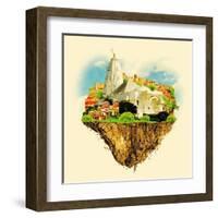 JAIPUR City on Floating Land Vector Water Color Illustration-trentemoller-Framed Art Print