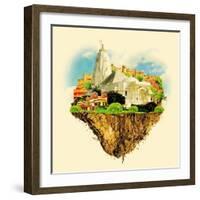 JAIPUR City on Floating Land Vector Water Color Illustration-trentemoller-Framed Art Print