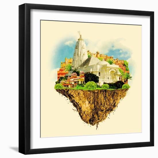 JAIPUR City on Floating Land Vector Water Color Illustration-trentemoller-Framed Art Print