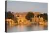 Jaisalmer Fortress and Gadsisar Lake Illuminated at Sunrise, Jaisalmer, Rajasthan, India, Asia-Doug Pearson-Stretched Canvas