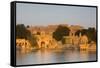 Jaisalmer Fortress and Gadsisar Lake Illuminated at Sunrise, Jaisalmer, Rajasthan, India, Asia-Doug Pearson-Framed Stretched Canvas