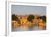 Jaisalmer Fortress and Gadsisar Lake Illuminated at Sunrise, Jaisalmer, Rajasthan, India, Asia-Doug Pearson-Framed Photographic Print