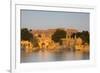 Jaisalmer Fortress and Gadsisar Lake Illuminated at Sunrise, Jaisalmer, Rajasthan, India, Asia-Doug Pearson-Framed Photographic Print