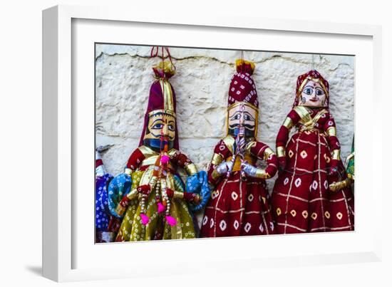 Jaisalmer, Rajasthan, India. Mughal paper mache dolls and puppets wearing colorful costumes-Jolly Sienda-Framed Photographic Print