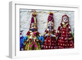 Jaisalmer, Rajasthan, India. Mughal paper mache dolls and puppets wearing colorful costumes-Jolly Sienda-Framed Photographic Print