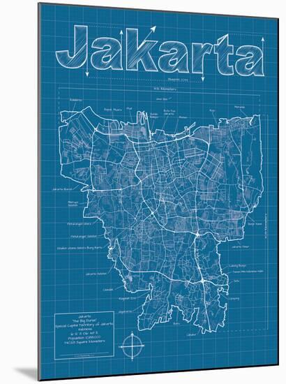 Jakarta Artistic Blueprint Map-Christopher Estes-Mounted Art Print