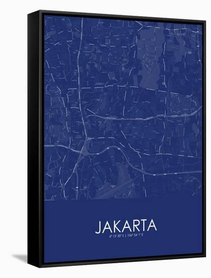 Jakarta, Indonesia Blue Map-null-Framed Stretched Canvas