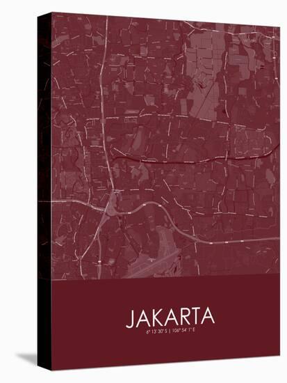 Jakarta, Indonesia Red Map-null-Stretched Canvas