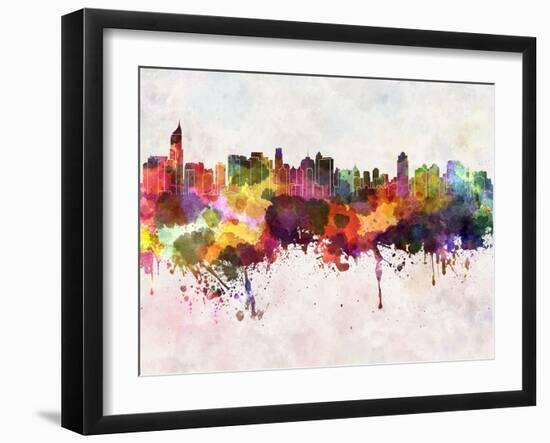 Jakarta Skyline in Watercolor Background-paulrommer-Framed Art Print
