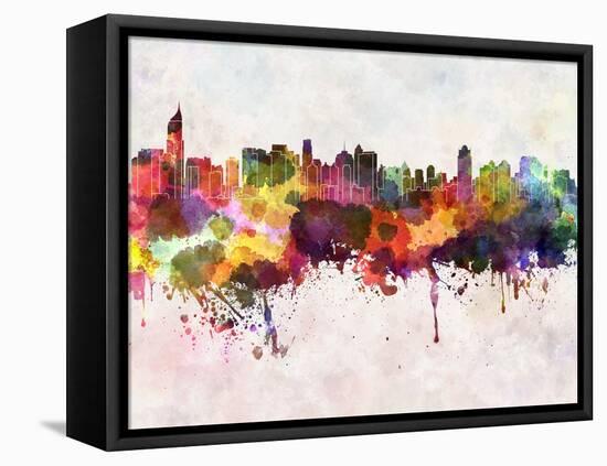 Jakarta Skyline in Watercolor Background-paulrommer-Framed Stretched Canvas