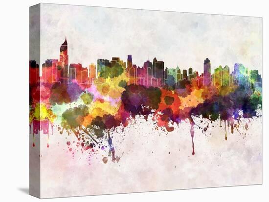 Jakarta Skyline in Watercolor Background-paulrommer-Stretched Canvas