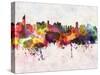 Jakarta Skyline in Watercolor Background-paulrommer-Stretched Canvas