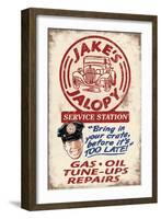 Jakes Jalopy Service Station - Vintage Sign-Lantern Press-Framed Art Print