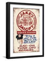 Jakes Jalopy Service Station - Vintage Sign-Lantern Press-Framed Art Print