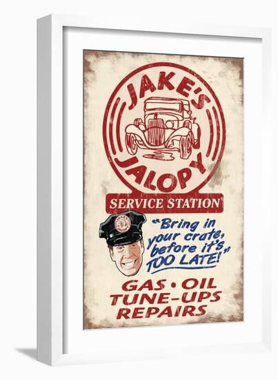 Jakes Jalopy Service Station - Vintage Sign-Lantern Press-Framed Art Print