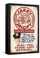 Jakes Jalopy Service Station - Vintage Sign-Lantern Press-Framed Stretched Canvas