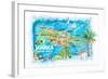 Jamaica Illustrated Travel Map with Roads and Highlights-M. Bleichner-Framed Art Print