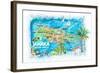 Jamaica Illustrated Travel Map with Roads and Highlights-M. Bleichner-Framed Art Print