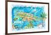 Jamaica Illustrated Travel Map with Roads and Highlights-M. Bleichner-Framed Art Print