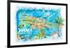 Jamaica Illustrated Travel Map with Roads and Highlights-M. Bleichner-Framed Art Print