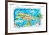 Jamaica Illustrated Travel Map with Roads and Highlights-M. Bleichner-Framed Art Print