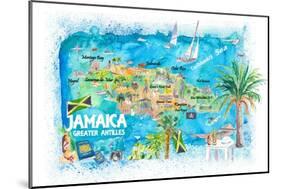 Jamaica Illustrated Travel Map with Roads and Highlights-M. Bleichner-Mounted Art Print