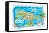 Jamaica Illustrated Travel Map with Roads and Highlights-M. Bleichner-Framed Stretched Canvas