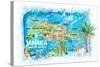 Jamaica Illustrated Travel Map with Roads and Highlights-M. Bleichner-Stretched Canvas