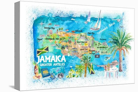 Jamaica Illustrated Travel Map with Roads and Highlights-M. Bleichner-Stretched Canvas