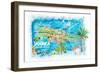 Jamaica Illustrated Travel Map with Roads and Highlights-M. Bleichner-Framed Premium Giclee Print